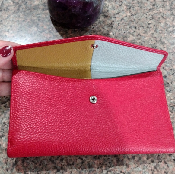 VERA PELLE Leather Checkbook Wallet Red  Multicolor Credit Card & Coin H… - Picture 4 of 10